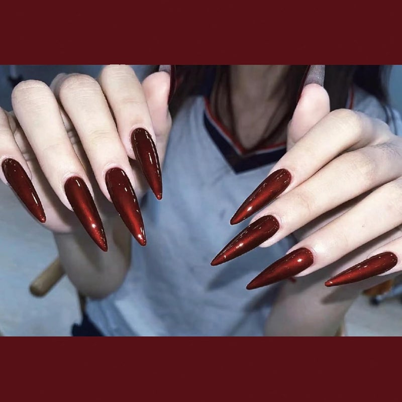 SINHOT Stiletto Press on Nails Extra Long Fake Nails with Glue Glossy False Nails with Red Designs Full Cover Almond Acrylic Nail 24 pcs - Image 5